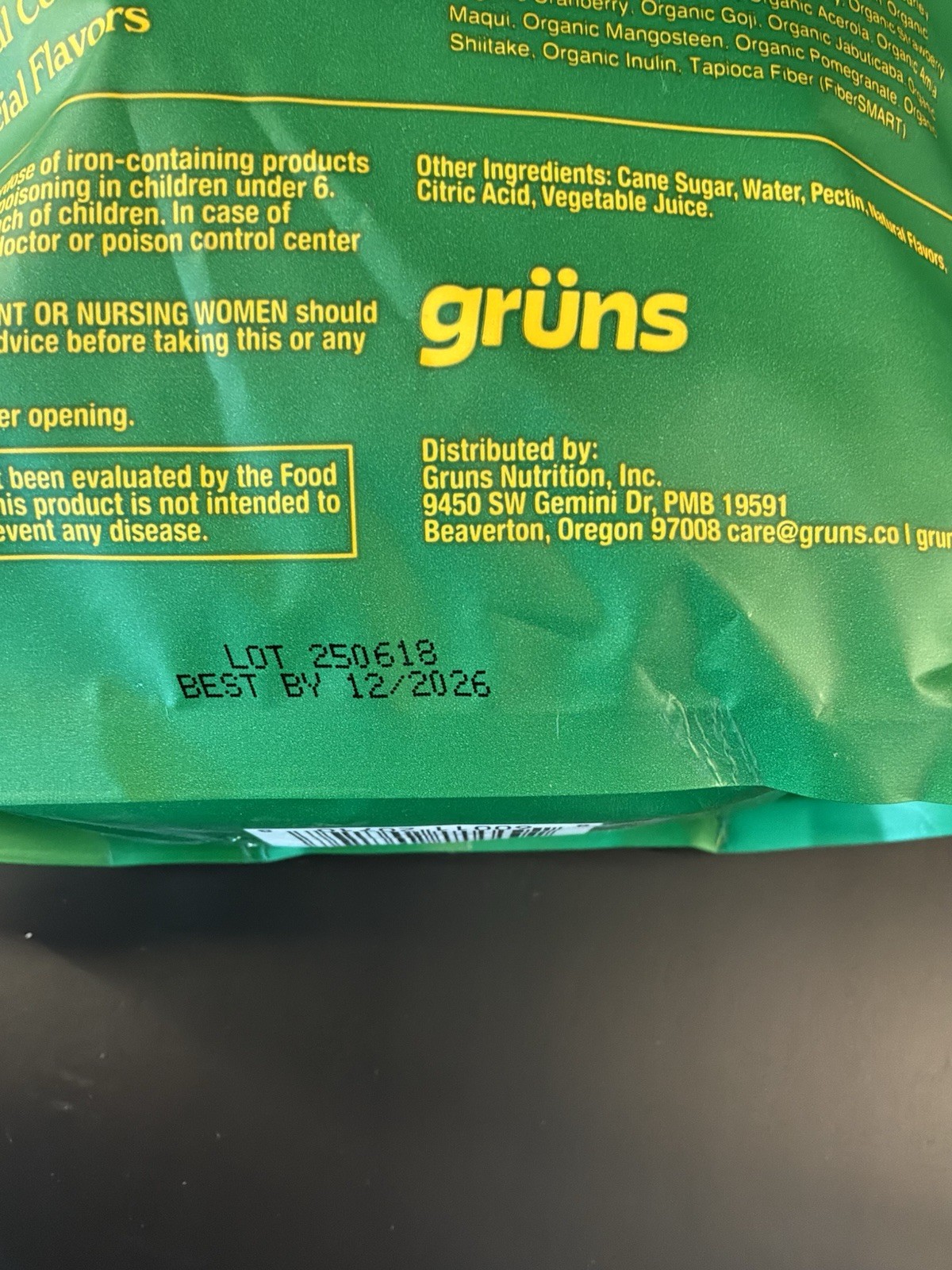 grüns Superfood Greens Gummies 224ct Vegan Gluten Free Fresh & Sweet Exp 12/2026