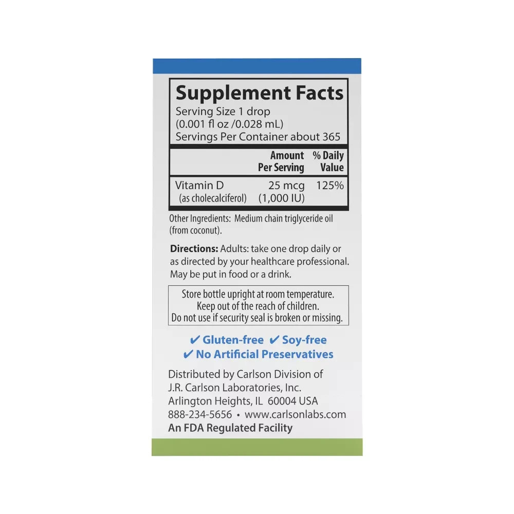 Carlson Super Daily D3 1,000 IU per Vitamin Drop 1-Year Supply