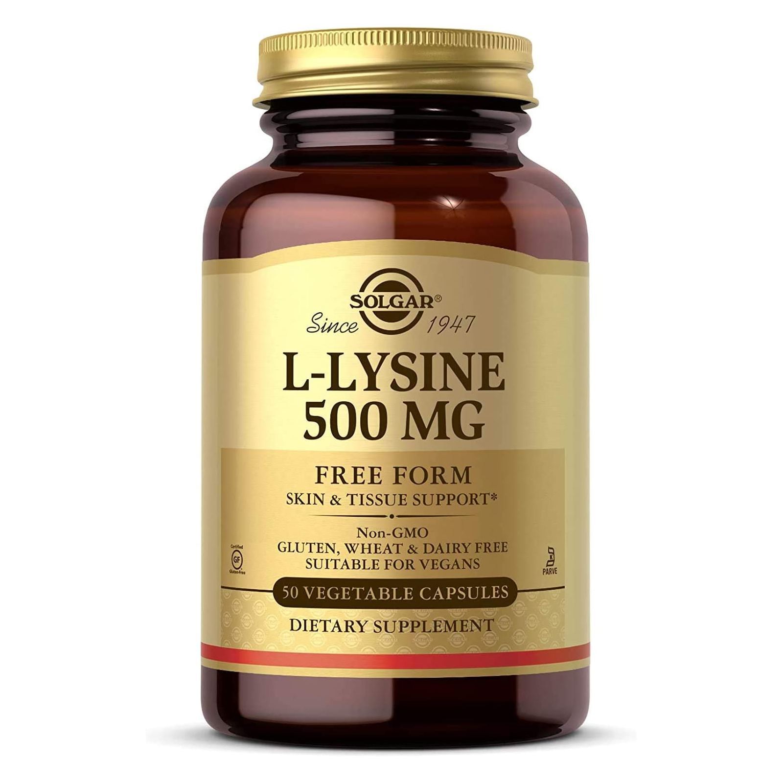 Solgar L-Lysine 500 mg 100 Vegetable Capsules, Skin and Tissue Support