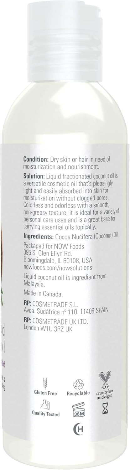NOW FOODS SOLUTIONS LIQUID COCONUT OIL PURELY FRACTIONATED, 118 ML