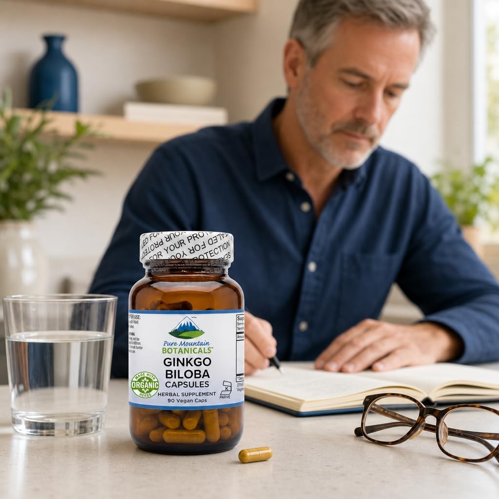 Pure Mountain Botanicals Ginkgo Biloba Capsules – 400mg Organic Ginkgo Biloba