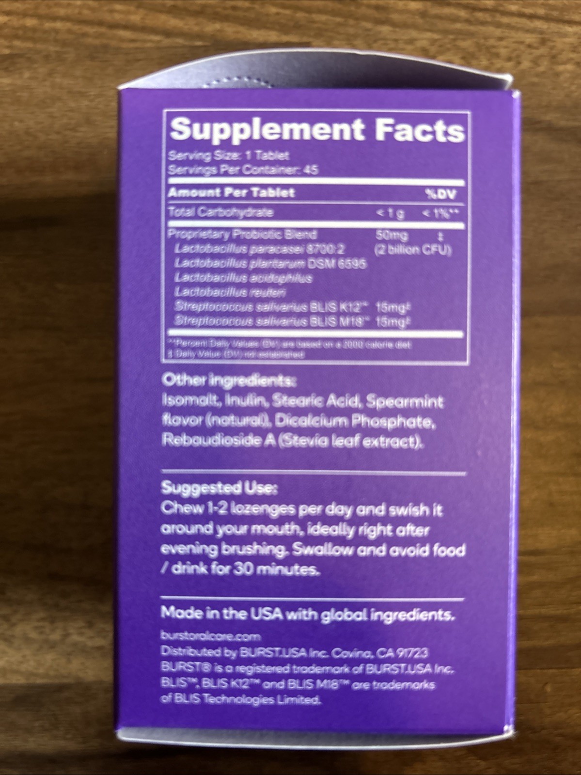 Burst Dental Probiotics 45 Count for Healthy GUMS FRESH BREATH 11/2026 Sealed