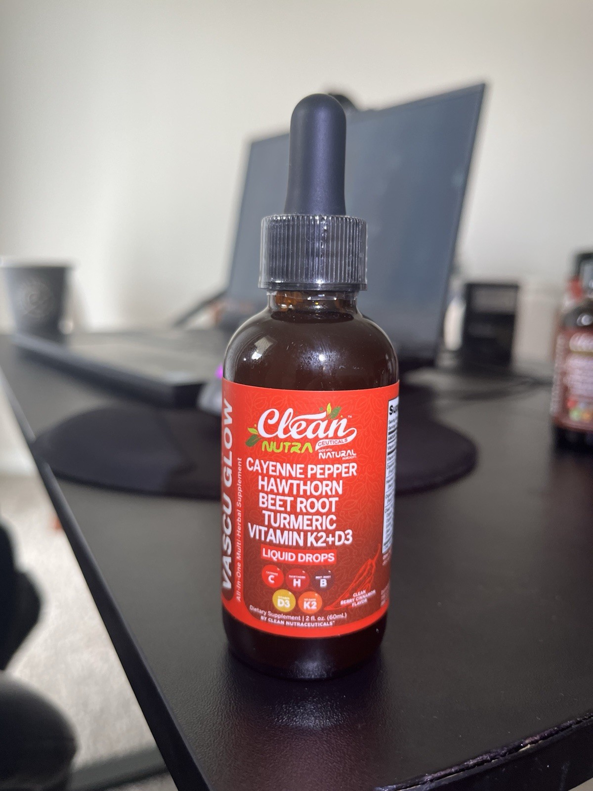 Clean Nutra Cayenne Hawthorn Beet Turmeric K2+D3 Liquid Drops Berry 2 fl oz
