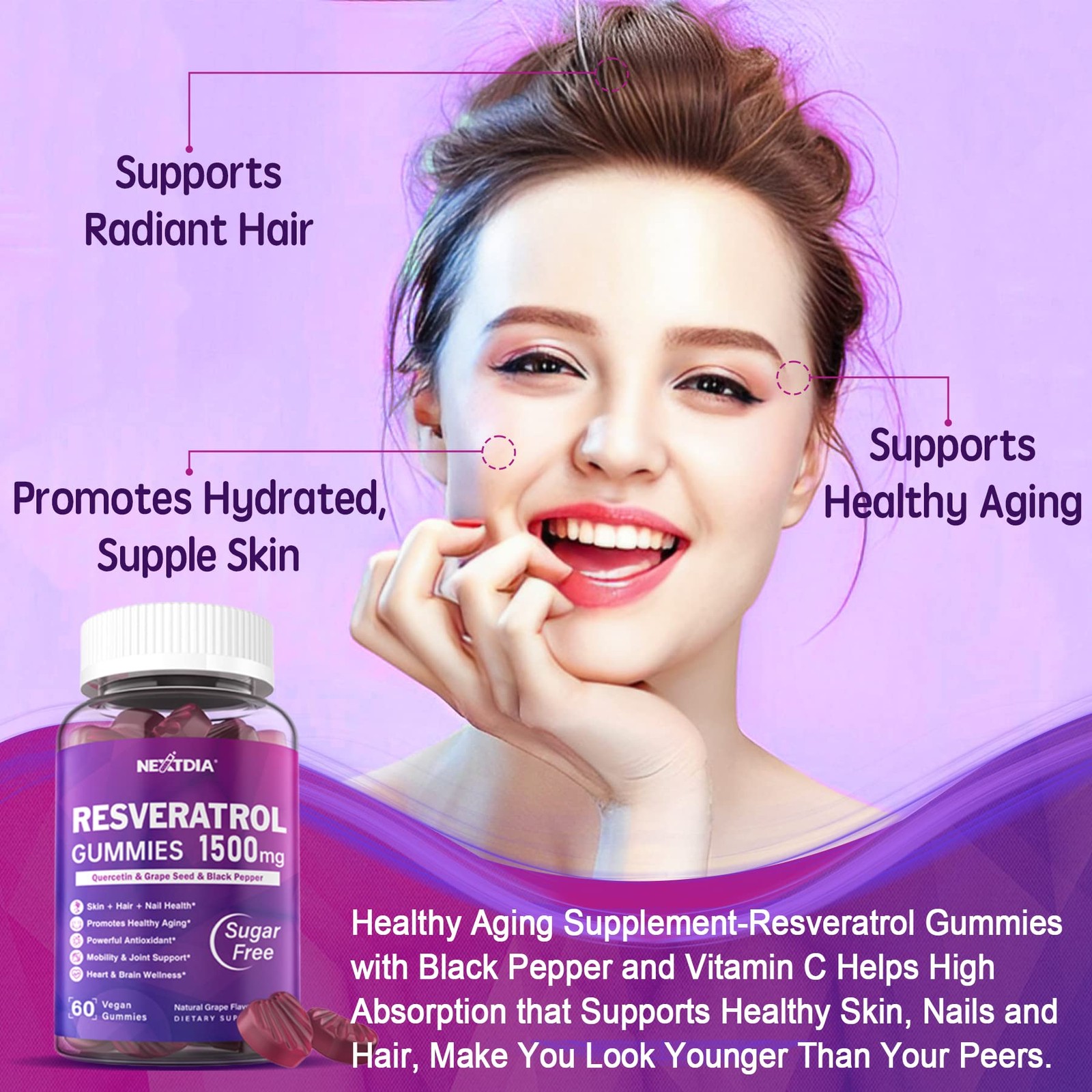 Resveratrol Supplement 1500mg – Gummies 60 Count (Pack of 2)