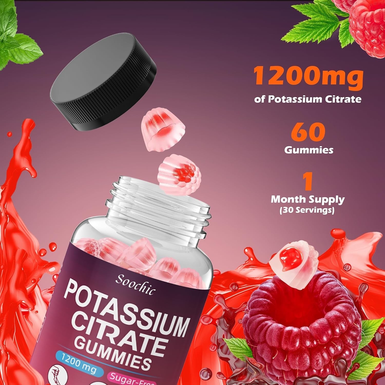 Potassium Citrate Gummies – 1200mg Chewable Potassium Men & Women (60 Count)Musc
