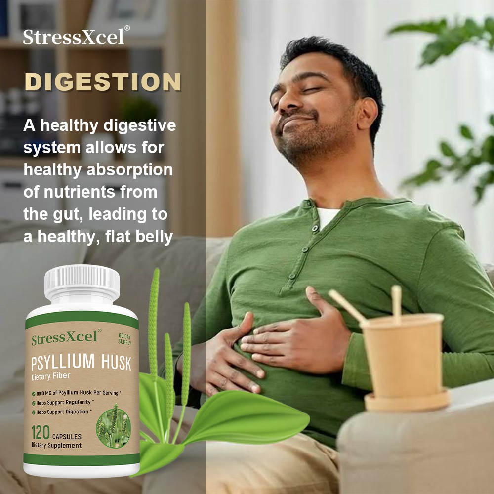 Psyllium Husk Dietary Fiber Supplements Intestinal Health 30-120 Vegan Capsules