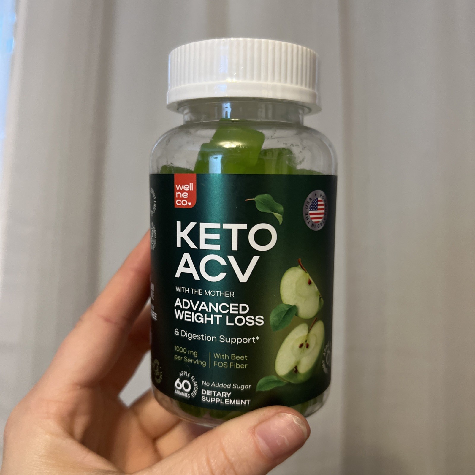Keto ACV Apple Cider Vinegar Gummies With Beet FOS Fiber Apple Flavored 60ct