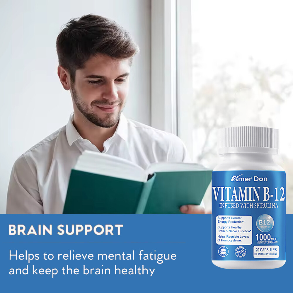 Vitamin B-12 B1,B2,B3,B5,B6,B7,B9-Triple Action 1,000Mcg 120 Capsules Support