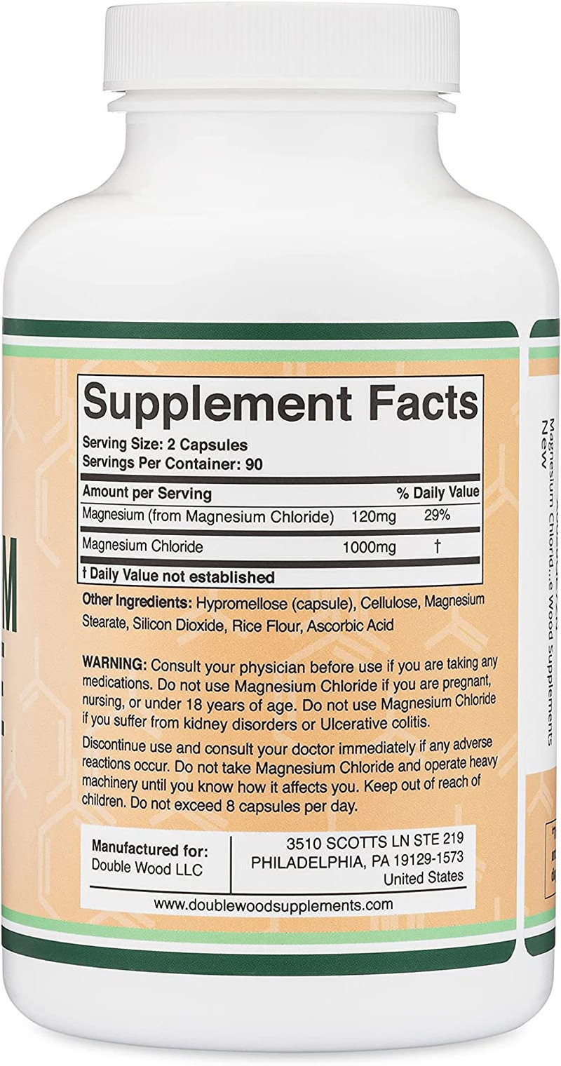 Magnesium Chloride Capsules – 180 Count, 1,000mg Per Serving, Supports Digestive