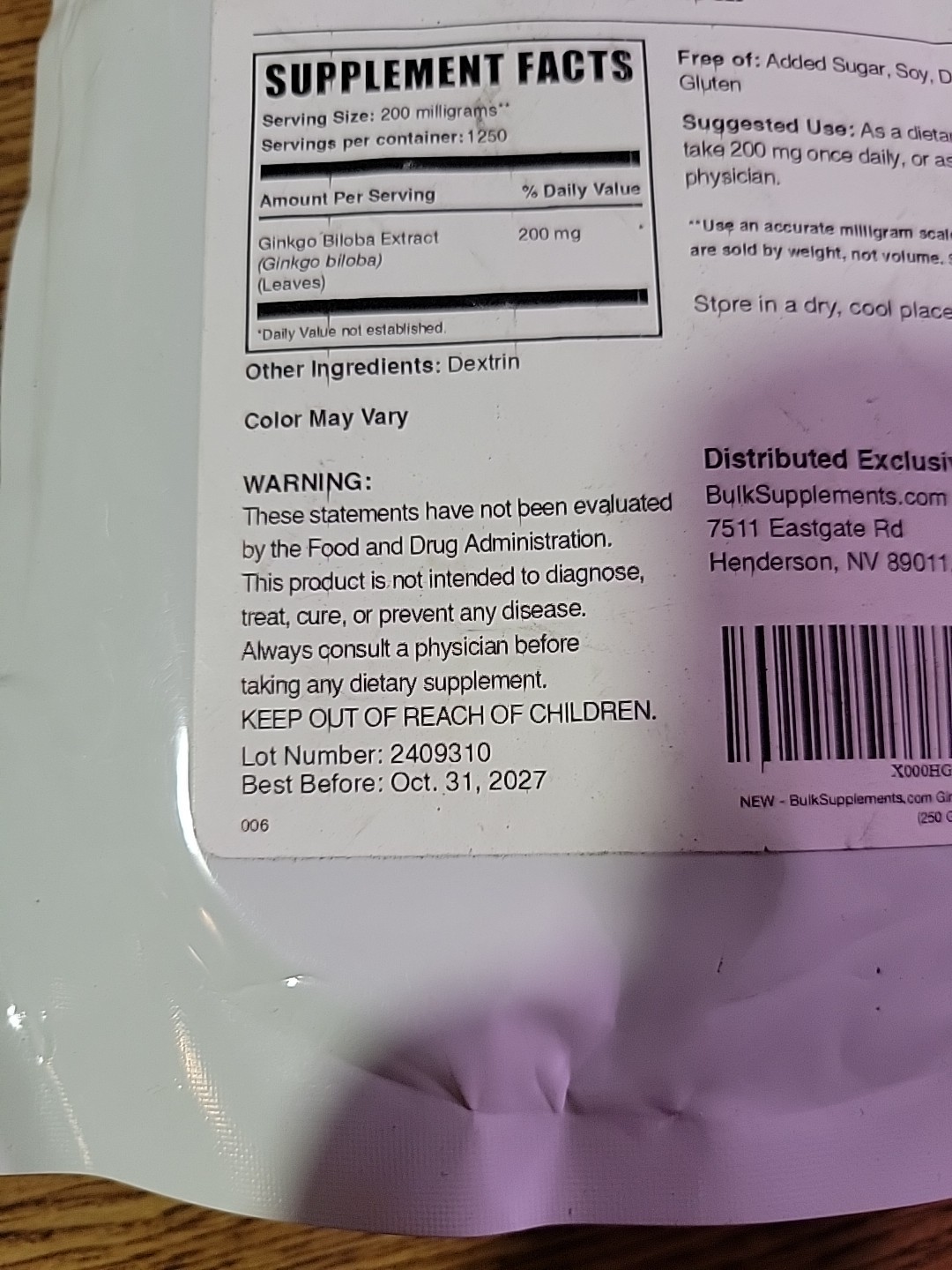 BulkSupplements Ginkgo Biloba Extract Powder – 200 mg per Serving