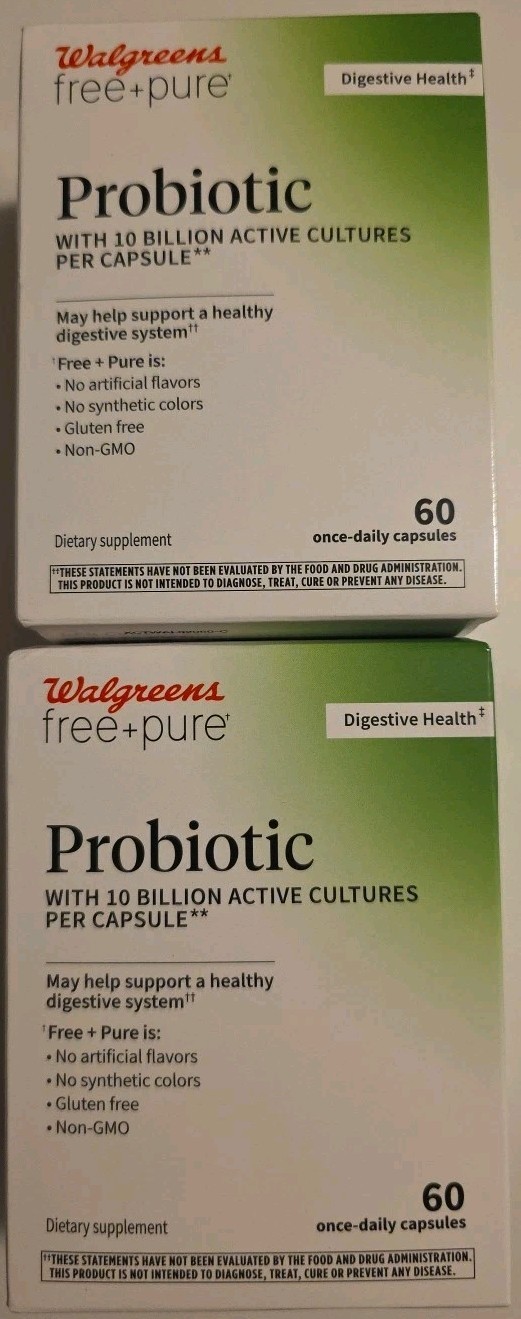 (2) Walgreens Probiotic 60 Caps Each (120 Total Capsules) Gluten Free & Pure