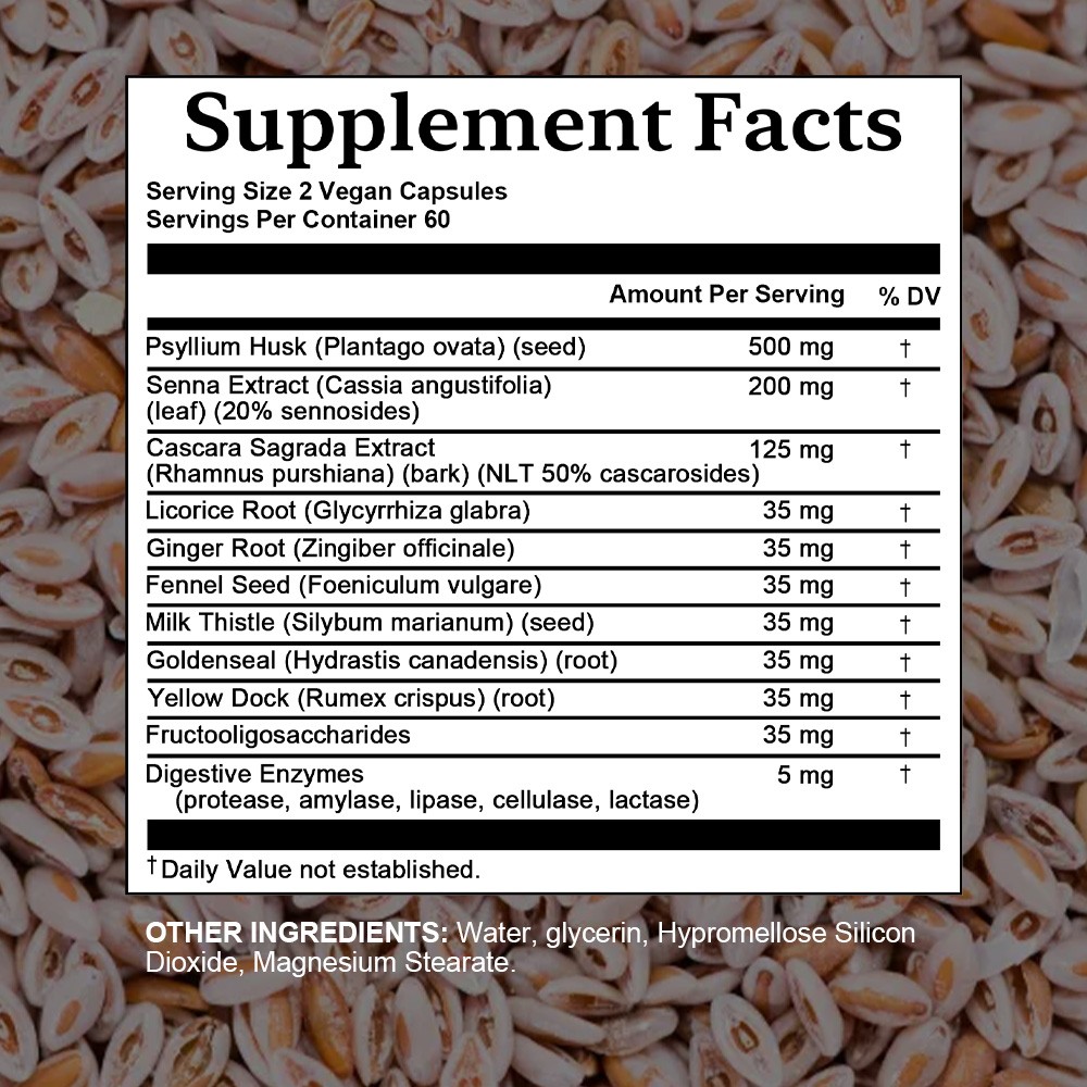 Natural Fiber Supplement total Colon care with Psyllium Husk Cleanse 30to120caps