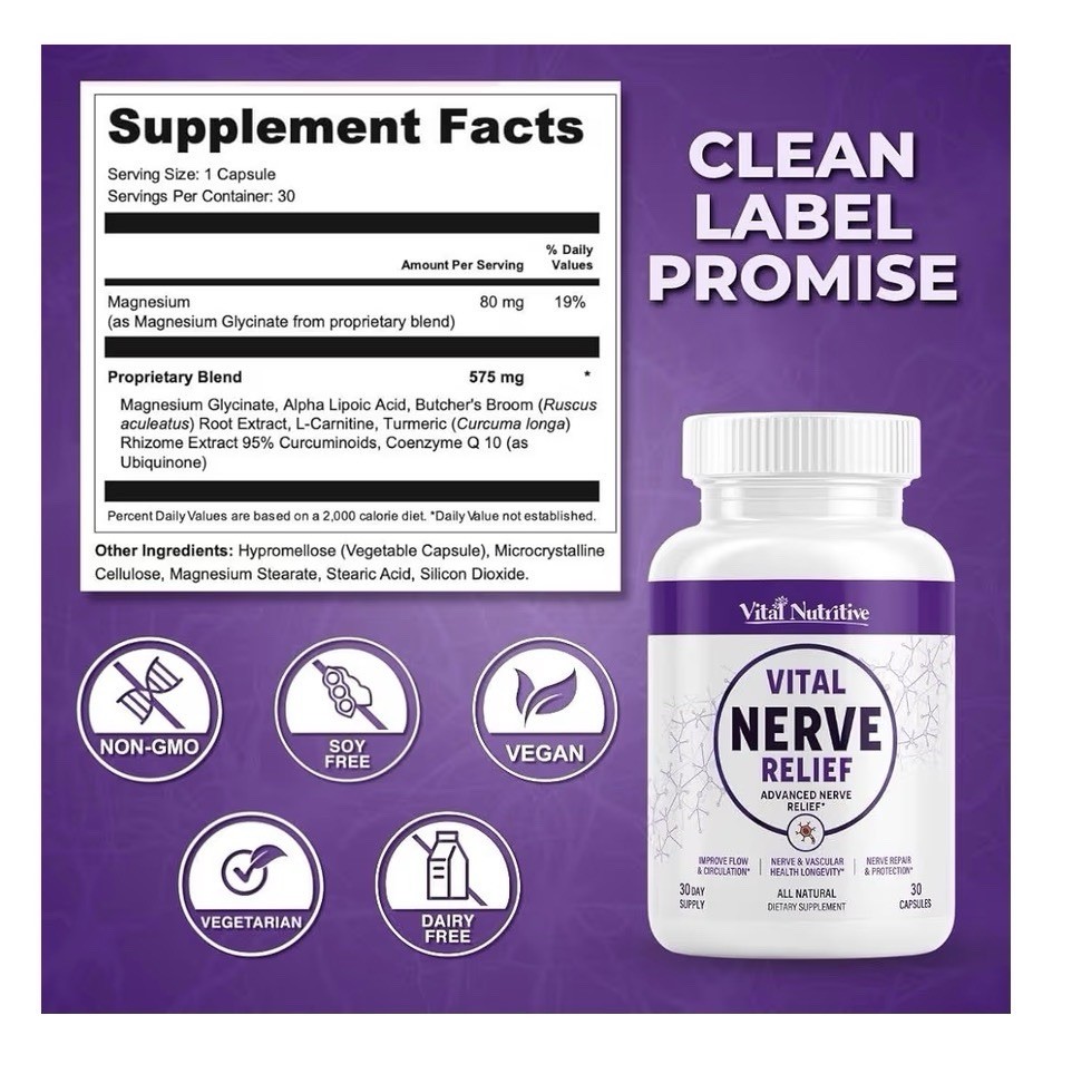 Vital Nutritive Vital Nerve Relief Flow Circulation Vascular Health 30 Capsules
