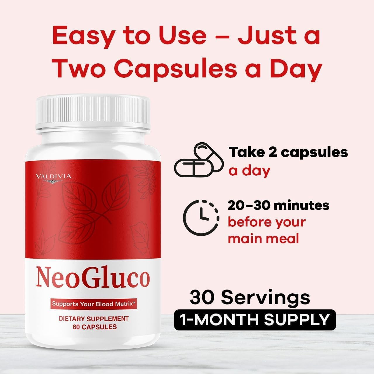 Valdivia NeoGluco 120 Capsules 2 Pack Blood Sugar Support Supplement Made in USA