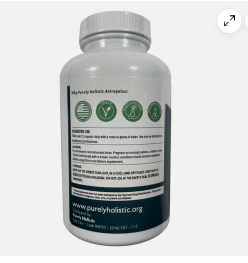 2X Purely Holistic Astragalus Extra Strength – 5000 mg – 250 capsules Exp 05/26