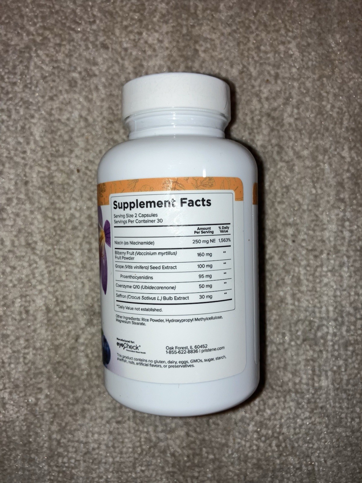 Pristene Neuroptene Perfect Pressure Eye Health 60 Caps Gluten-Free Exp 02/27