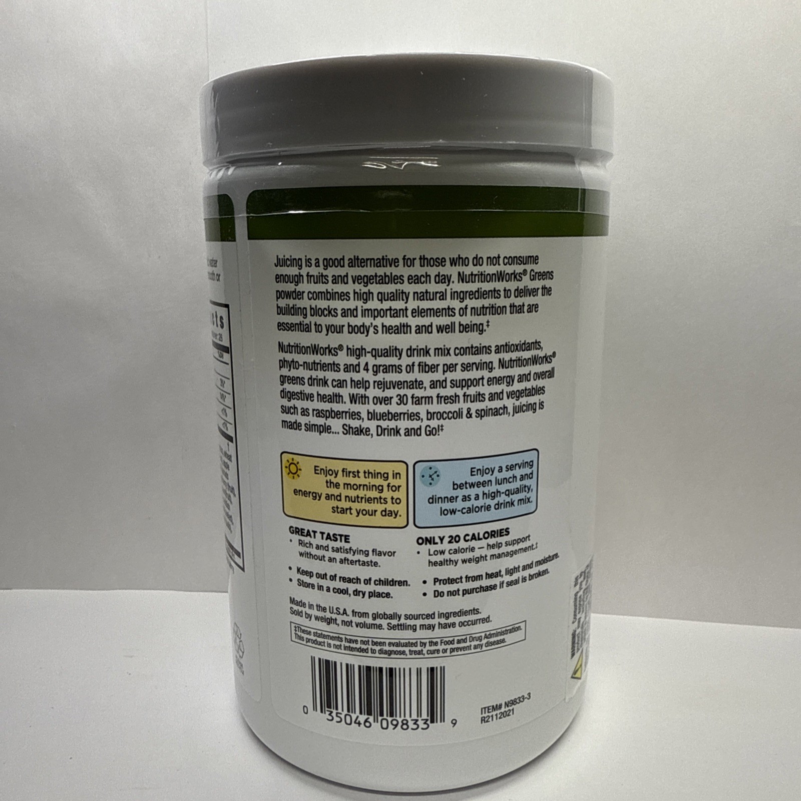 NUTRITION WORKS Greens Superfood Powder Drink Mix 9.88oz Berry Flavor Sugar Free