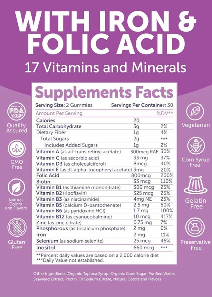 Lunakai 17-in-1 Prenatal Vitamins for Women USA Made Gummies Maternal Wellness