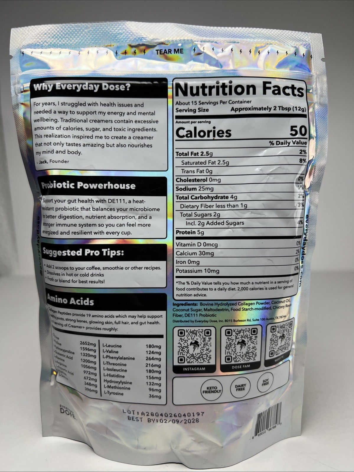 Everyday Dose Creamer+ Collagen Probiotics Keto Friendly Dairy Free Powder