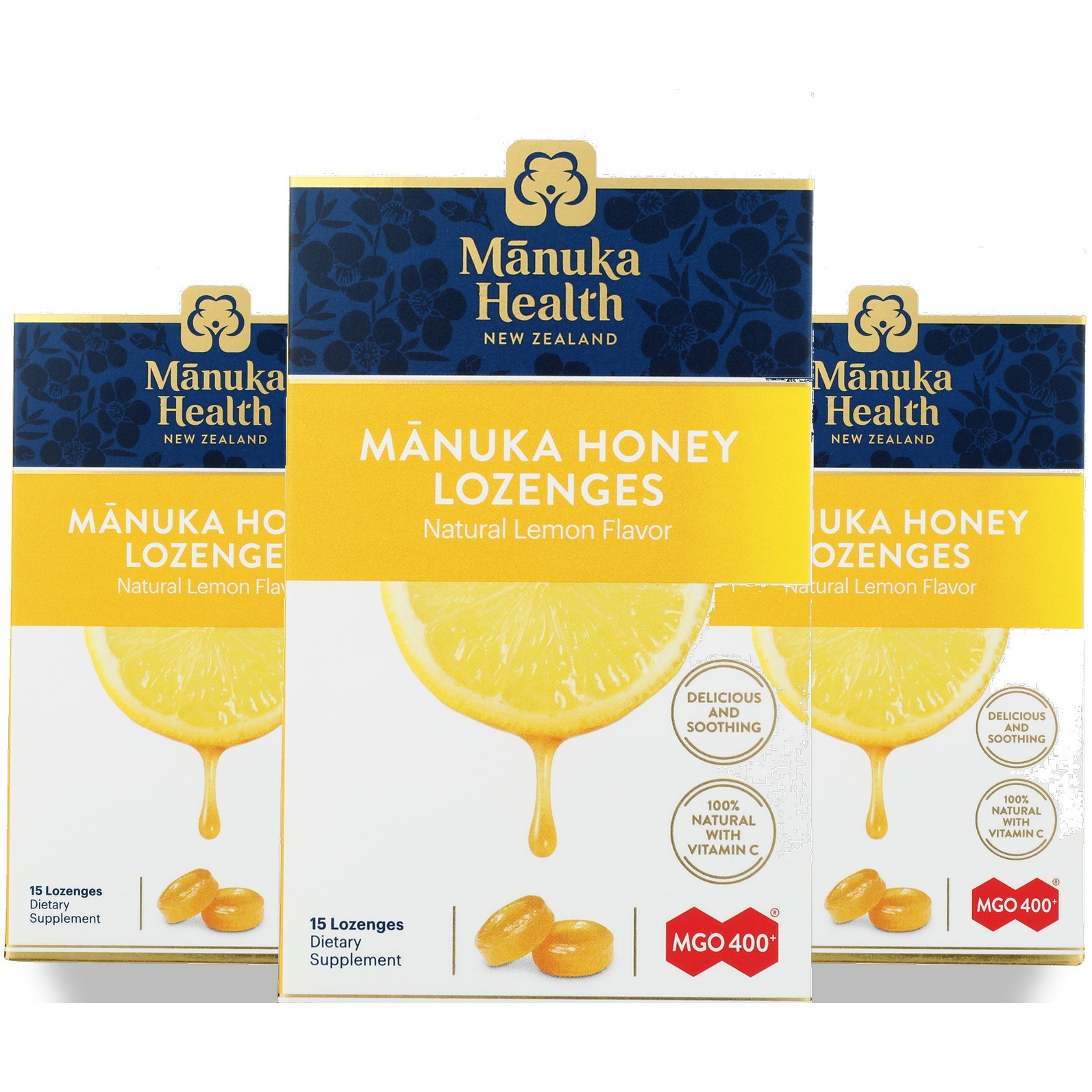 Manuka Health Honey Lozenges Natural Lemon Flavor 15 Ct 3 Pack