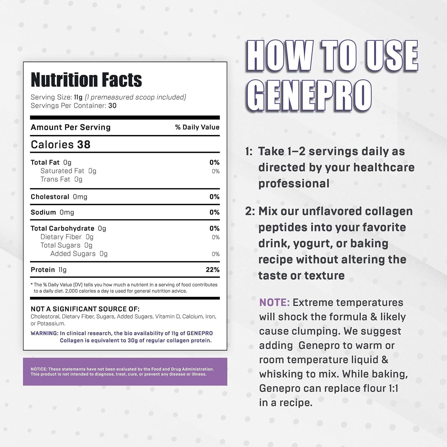 Genepro Protein Powder Unflavored – Protein Collagen Powder for Hair and Skin