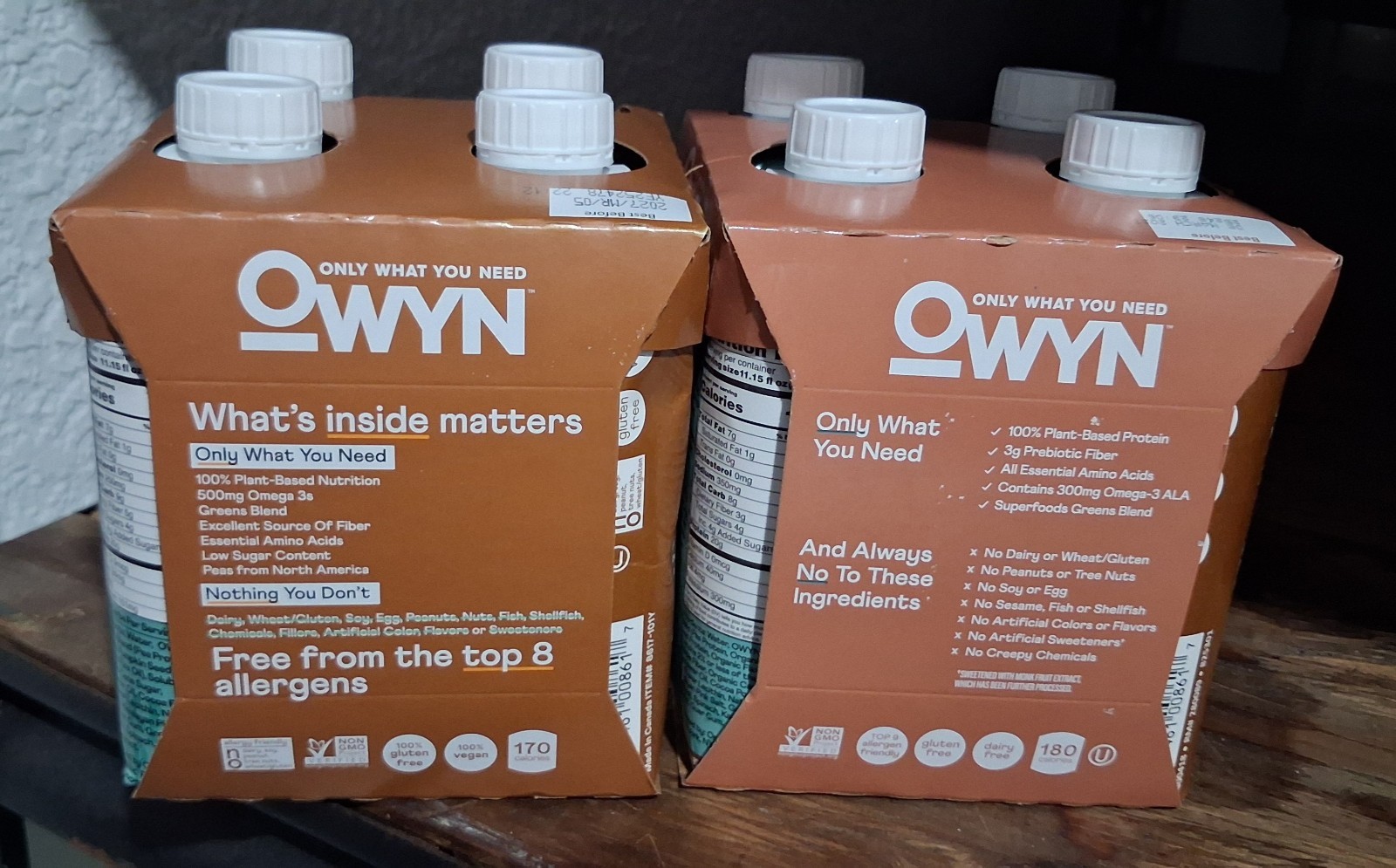 2 pack OWYN Dark Chocolate Protein Shake 4 Pack Vegan Dairy-Free 20g Protein