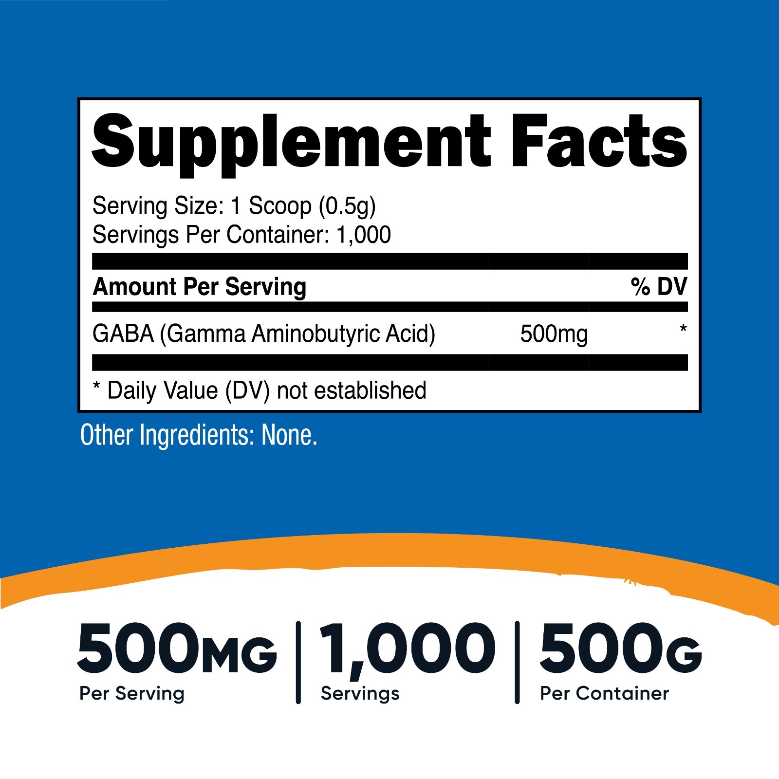 Nutricost Pure GABA 500g Powder (Gamma Aminobutyric Acid) 1,000 Servings