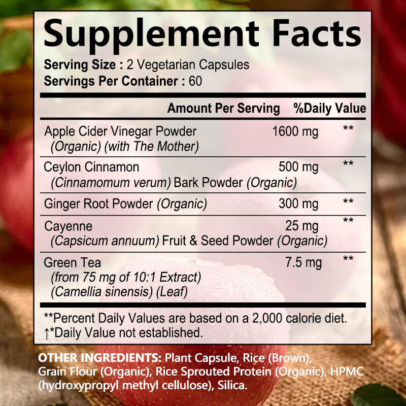 Apple Cider Vinegar Capsules, Extra Strength Blend, 2500 Mg Per Serving