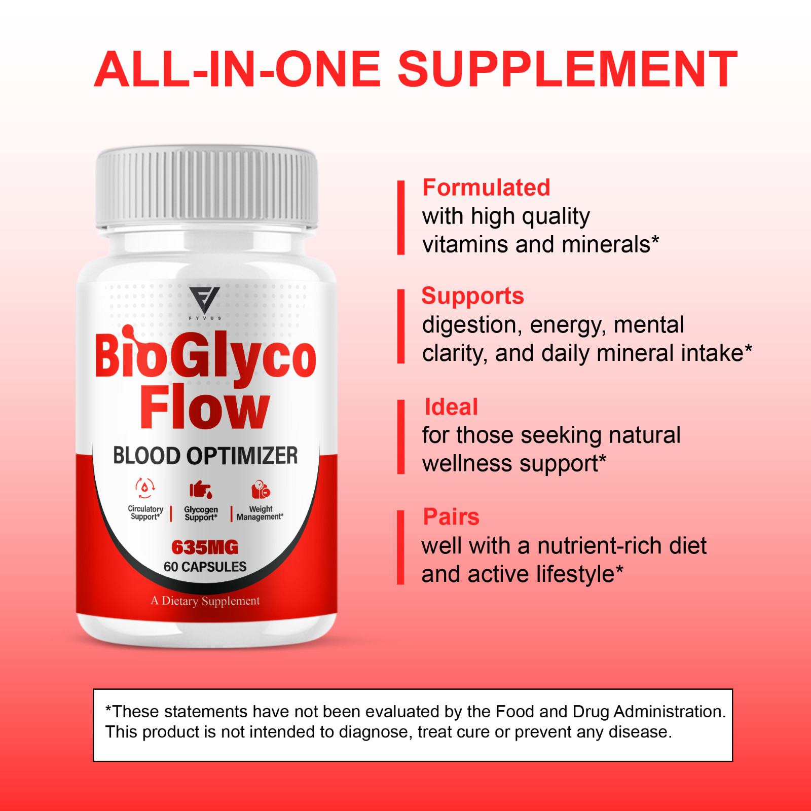(3 Pack) BioGlyco Flow Blood Optimizer, BioGlyco Flow Supplement (180 Capsules)