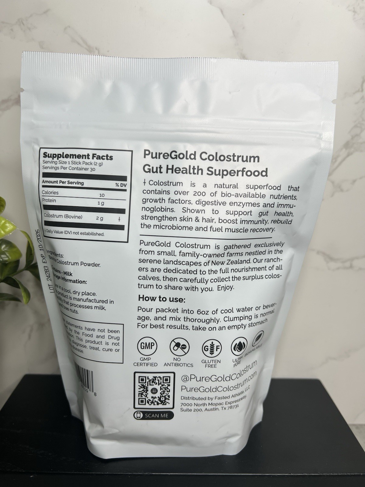 Fasted Athlete PureGold Colostrum Unflavored 30 Packets 60g Exp 10/2026
