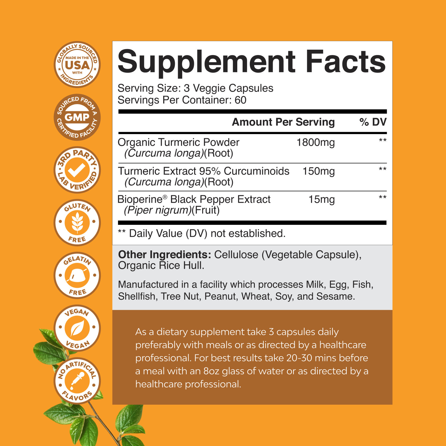 Turmeric Curcumin with Black Pepper Extract – Joint Health Supplement 180ct