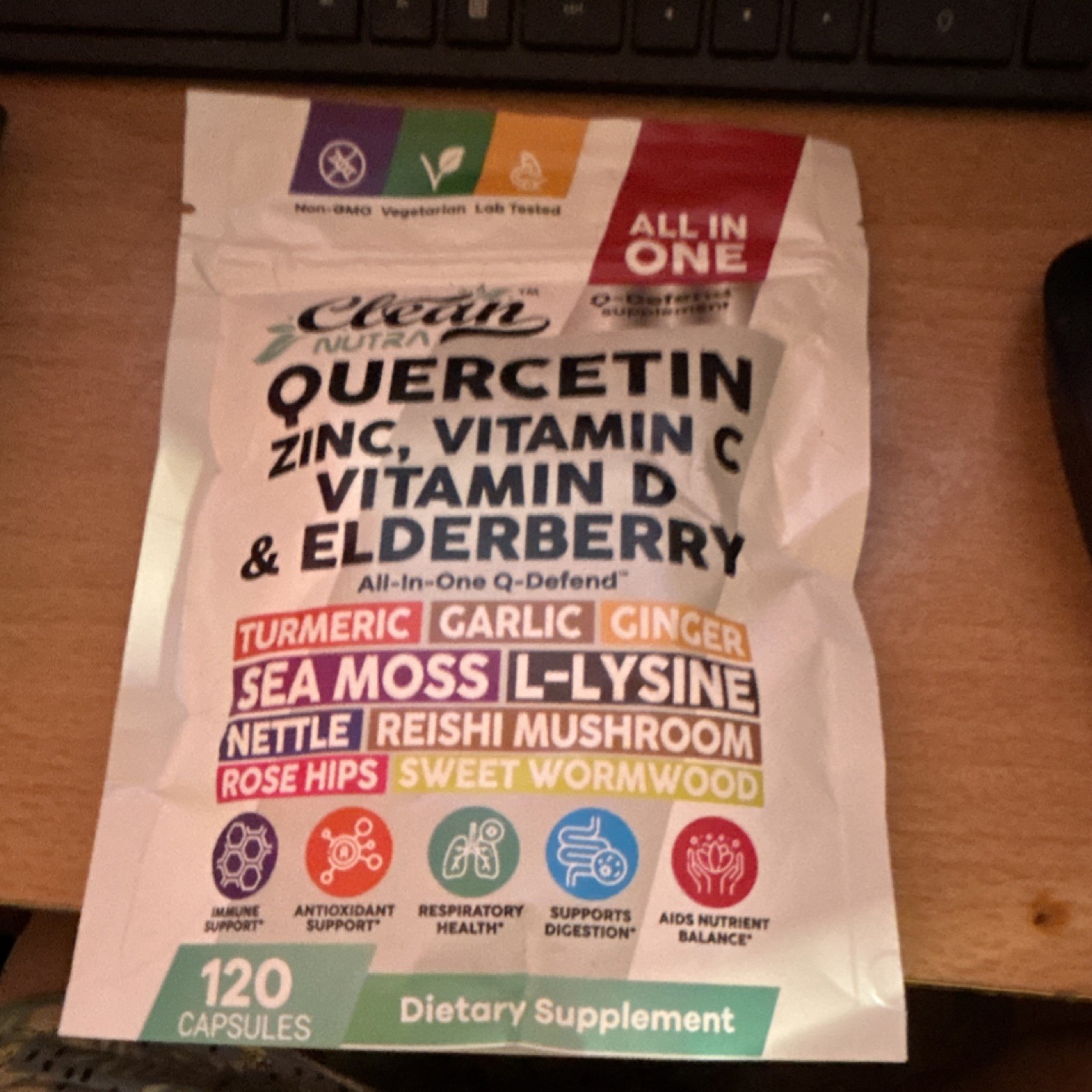 Clean Nutra Quercetin Zinc Vitamin C D Elderberry Turmeric Garlic 120 Capsules