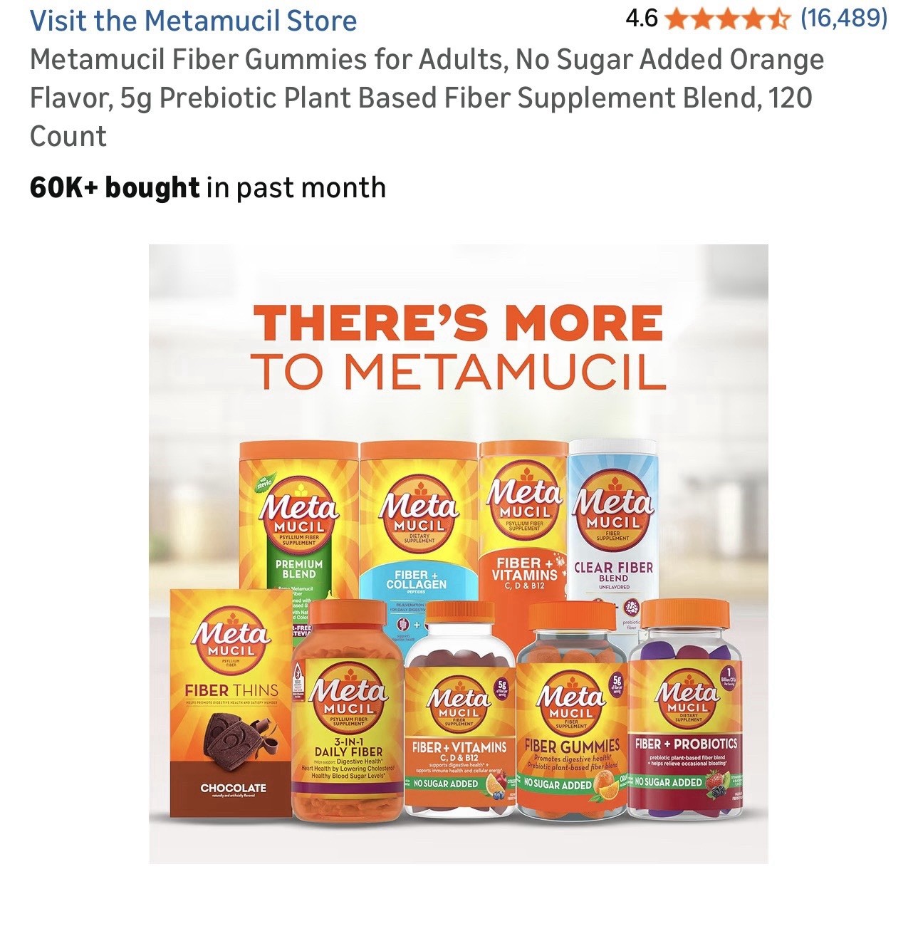 Metamucil Fiber Gummies No Sugar Added Plant-Based Orange Digestive 120 Ct
