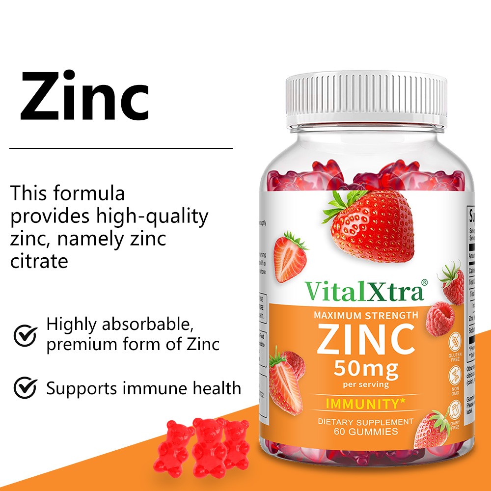 Zinc Gummies 50mg – Immune Support, Strawberry & Raspberry Flavor