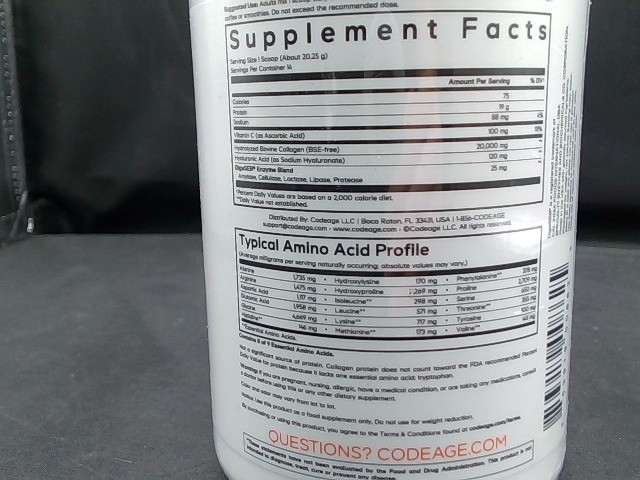 Codeage Collagen Vitamin C+ Powder 9.98oz Unflavored Hyaluronic Acid Exp 12/3/27