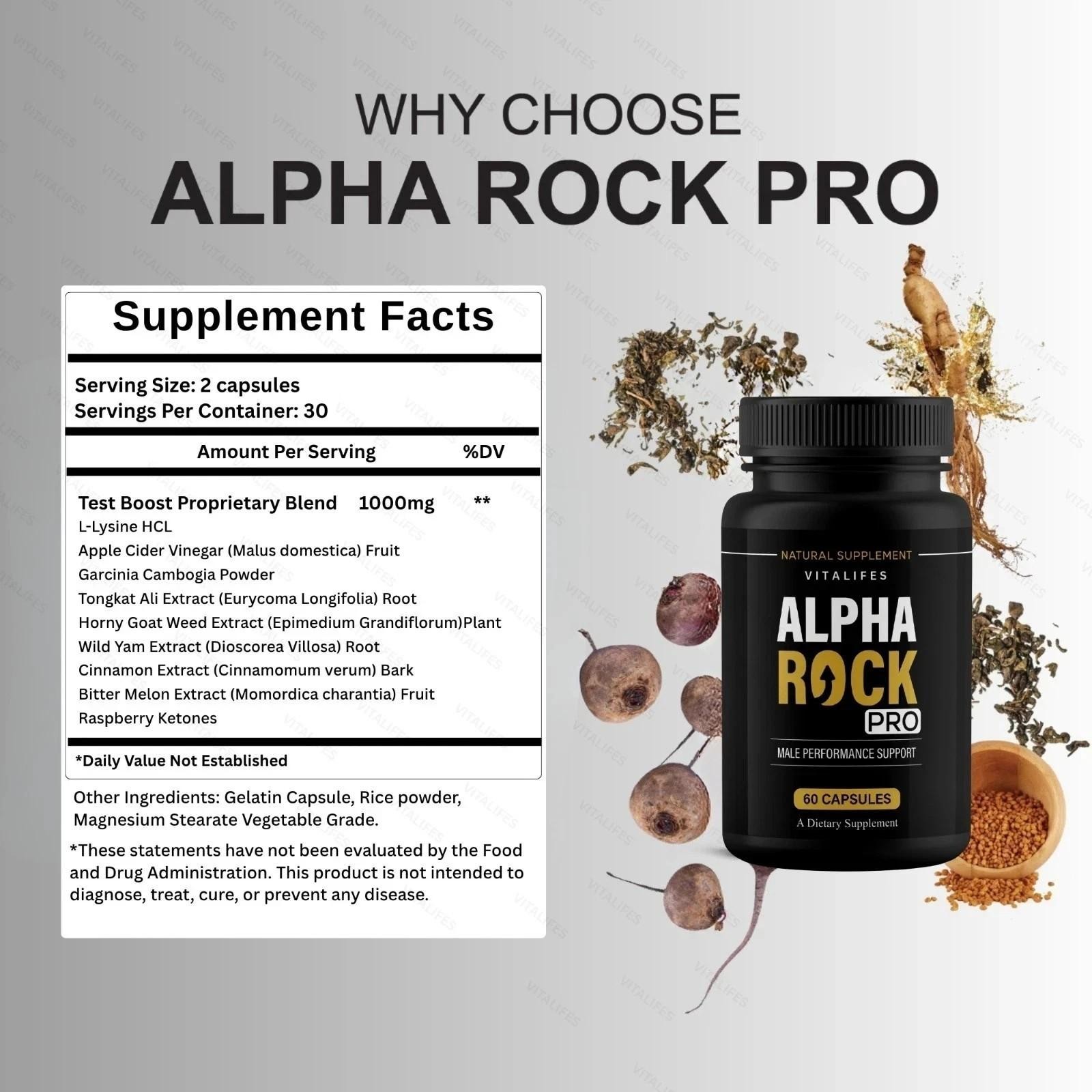 Alpha Rock Pro Pills, Alpha Rock Performance Supplement (60 Capsules)