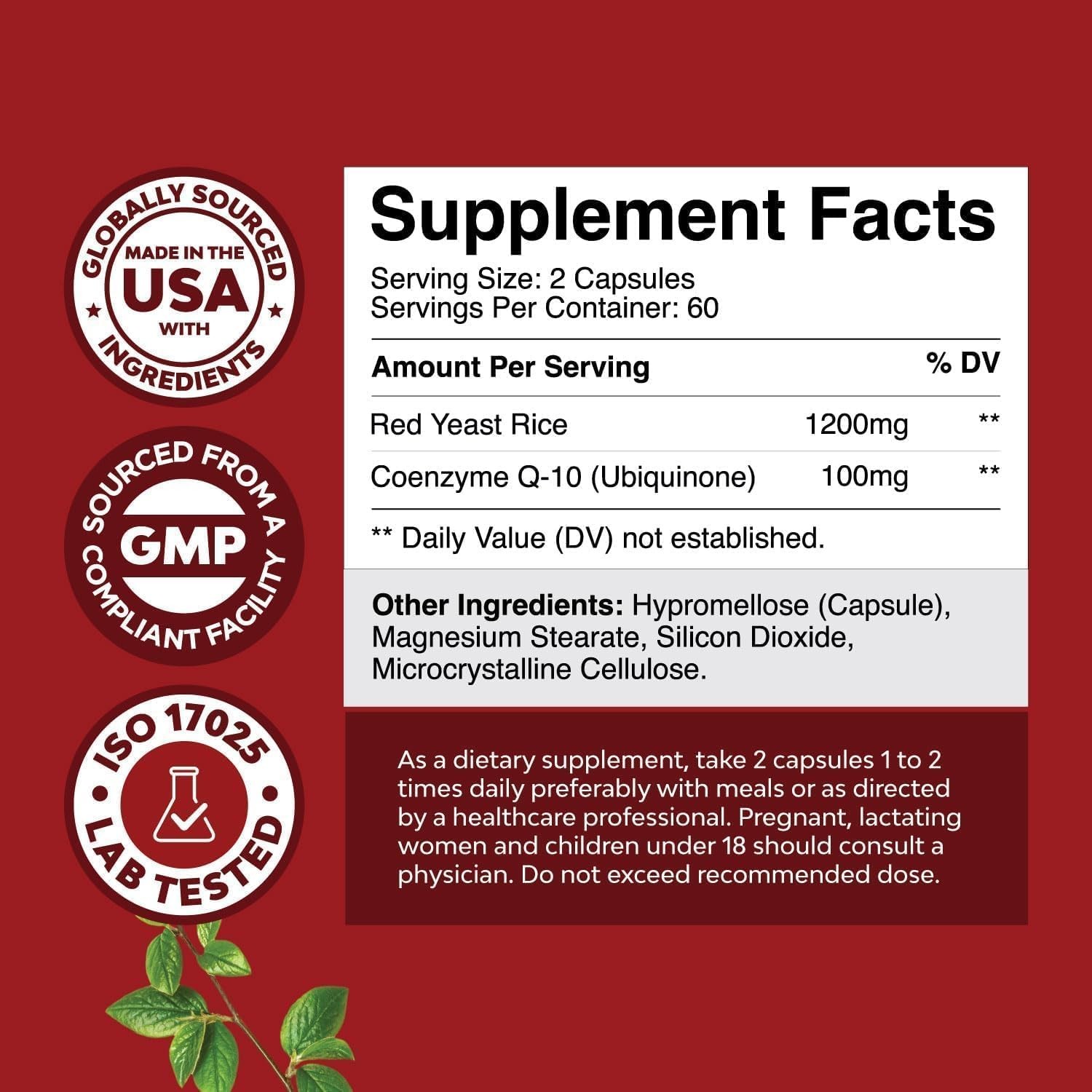 Red Yeast Rice with CoQ10 Supplement – Advanced Healthy 120 Count (Pack of 1)