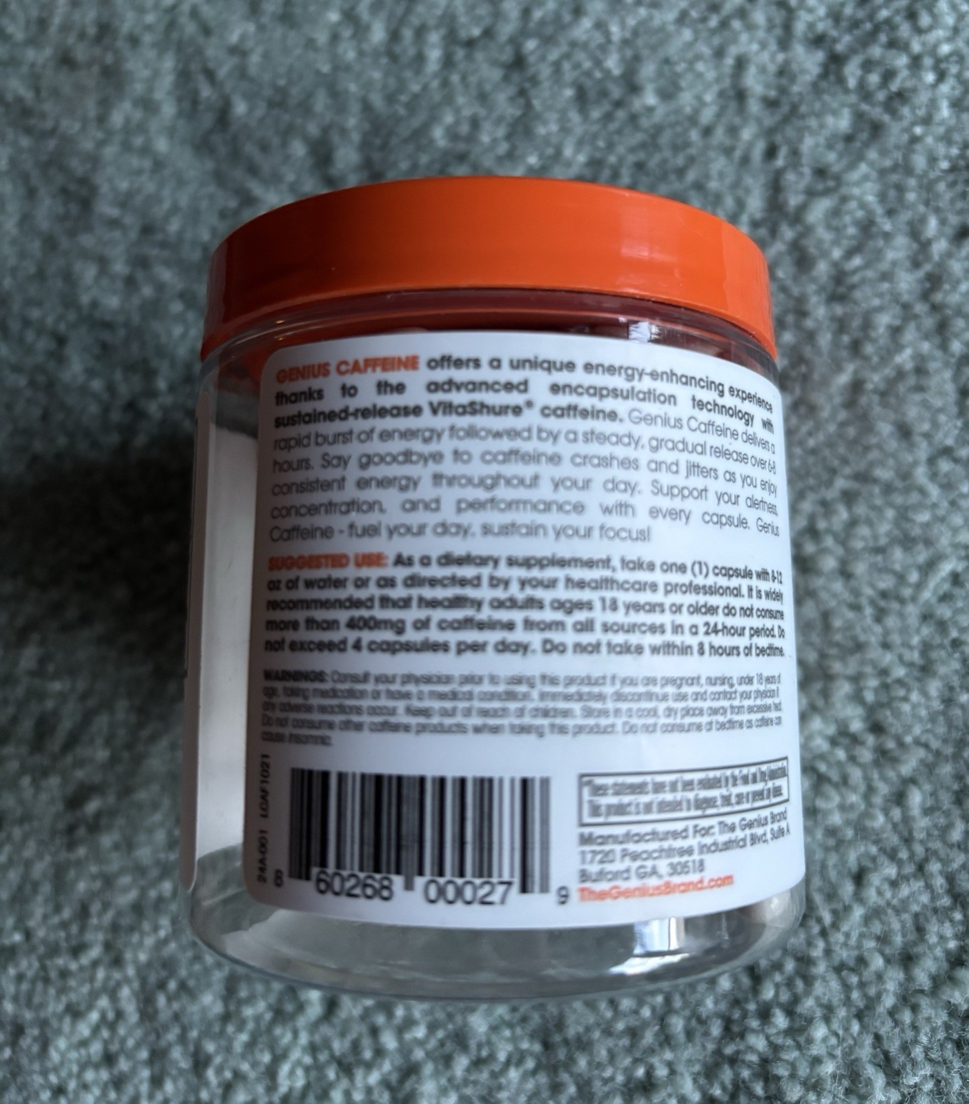 GENIUS CAFFEINE SUSTAINED RELEASE CAFFEINE SUPPLEMENT ~ 100 capsules