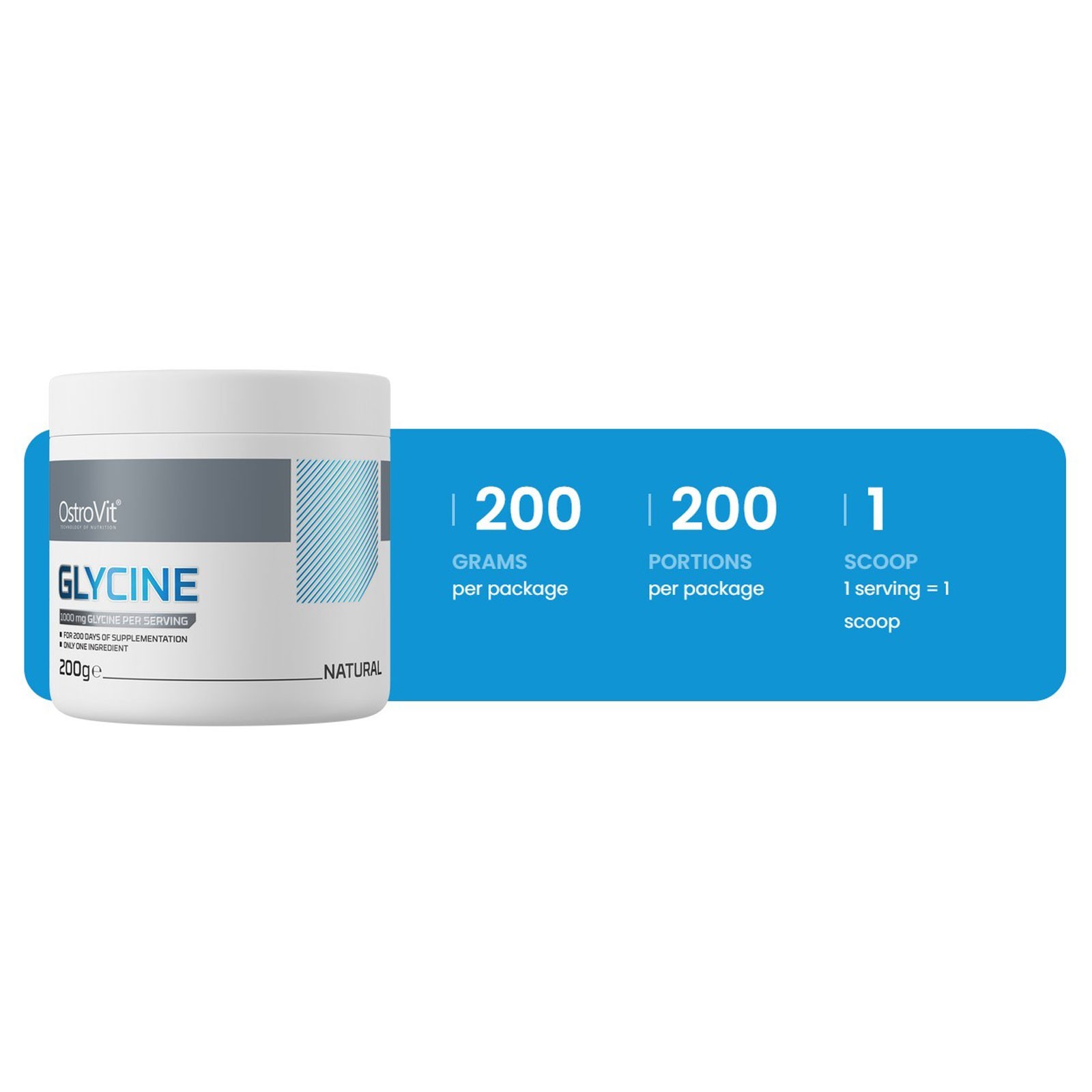 OSTROVIT GLYCINE 200g PURE POWDER DAILY AMINO ACID SUPPORT FOR RECOVERY & SLEEP