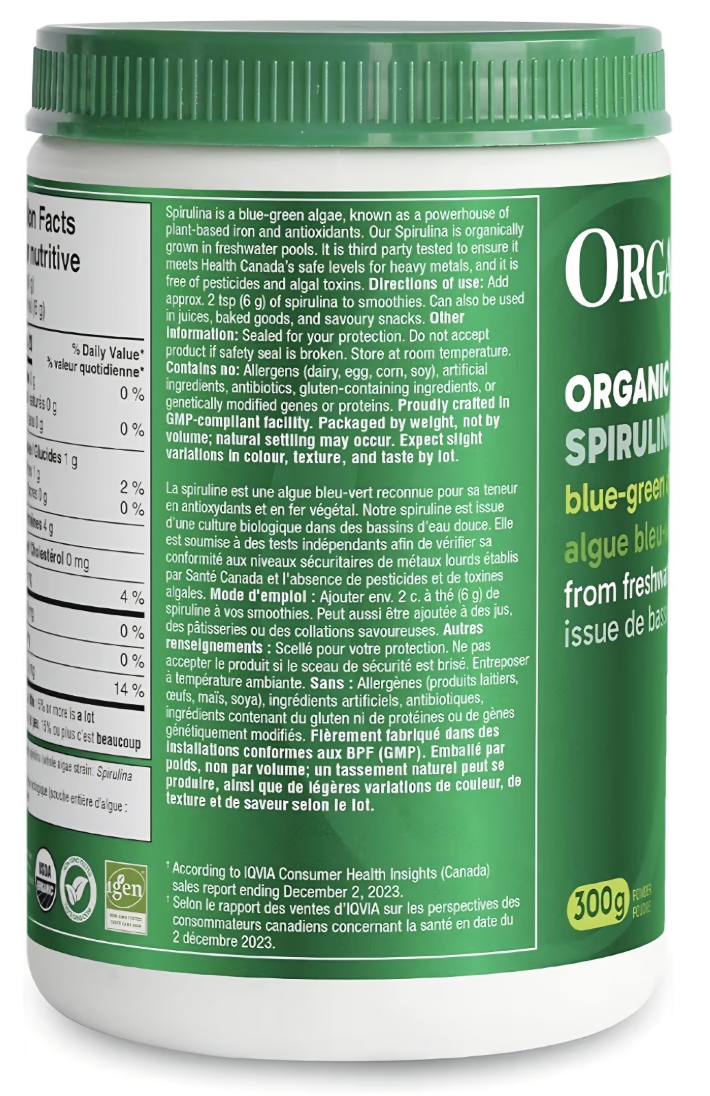 Organika Organic Spirulina Blue-Green Algae 2-Pack 100 Servings