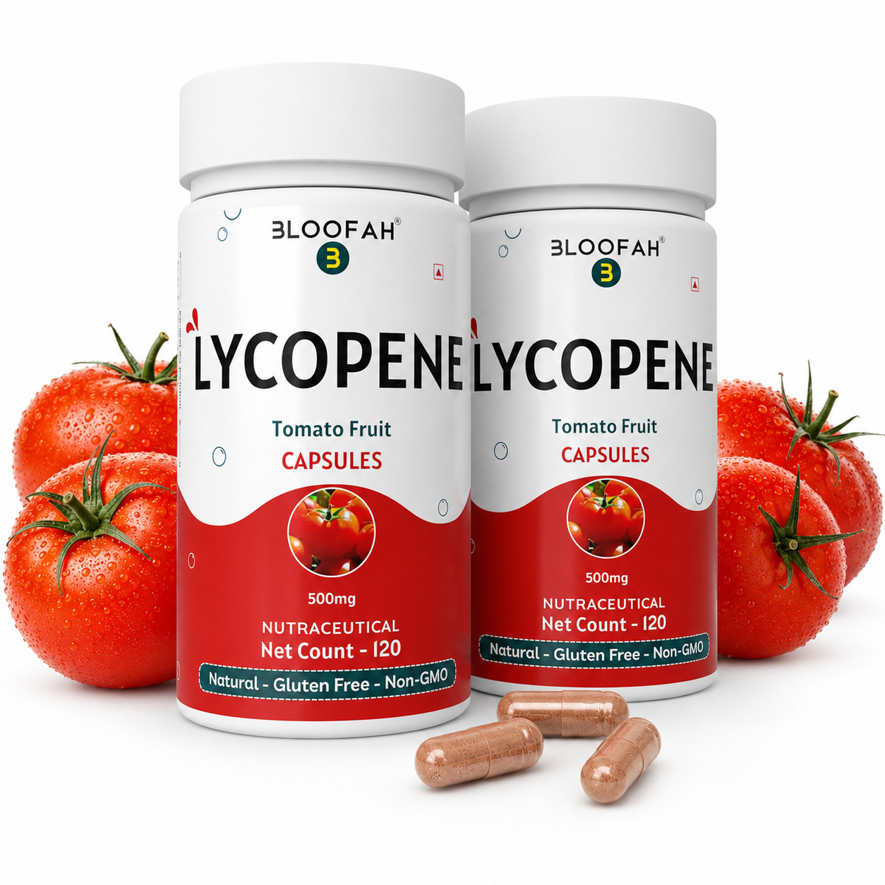 Lycopene 500mg Capsules Tomato Powder Antioxidant Wellness 120 Count Pack 2