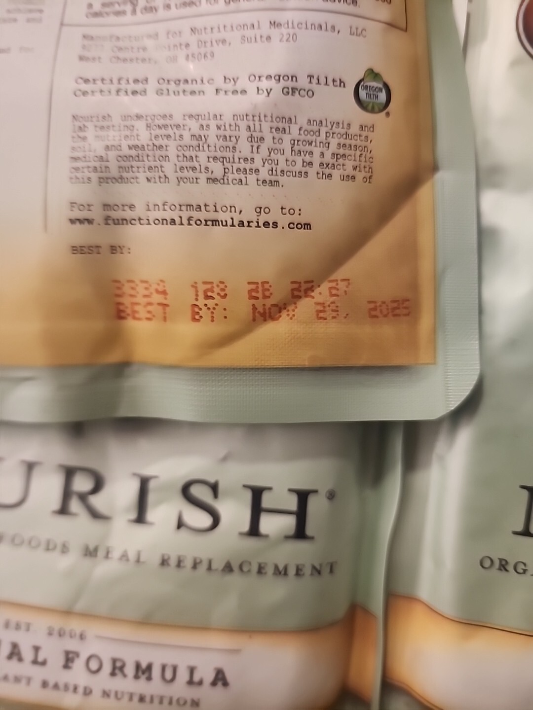 Lot Of 24 Functional Formularies Nourish Organic Whole Foods Meal Bb 11/25