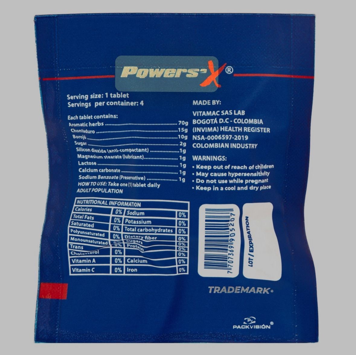Powers’x Men’s Vitality Support Natural Supplement 10 Pack (40 Tabs)