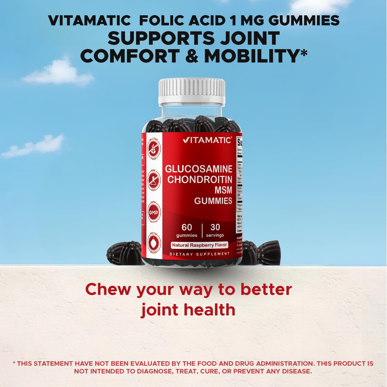 Vitamatic Glucosamine Chondroitin Gummies with MSM & 120 Count (Pack of 1)