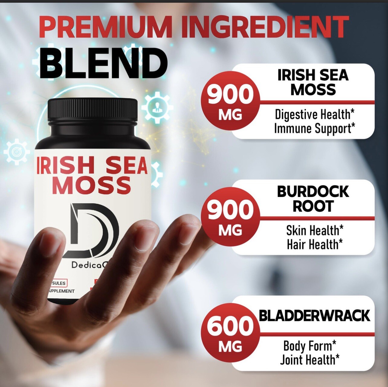 Dedicad Irish Sea Moss With Burdock Root & Bladderwrack 240 Capsules 2400mg