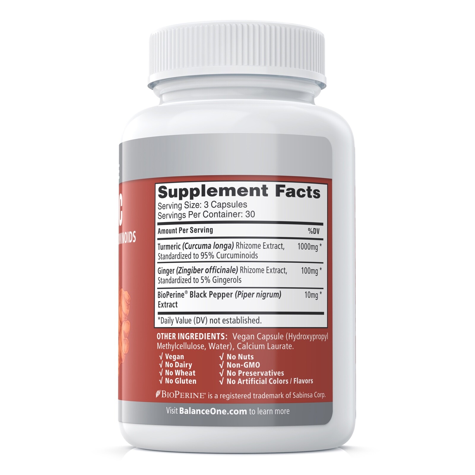 Balance ONE Turmeric Extract, Vegan, Maximum Strength Curcumin, 30 Day Supply