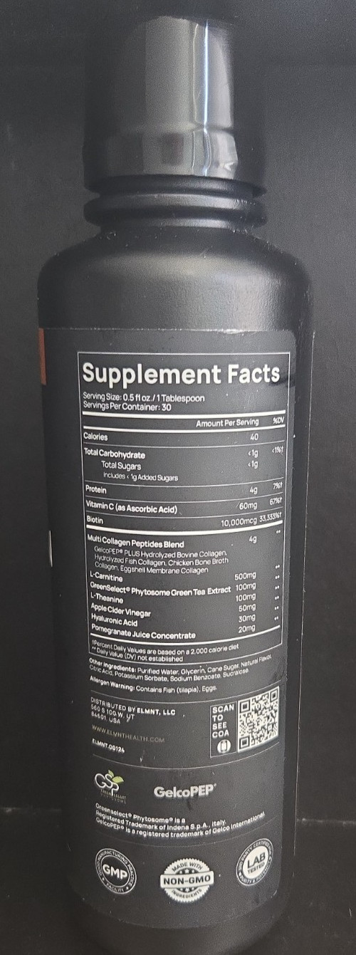Terra Elmnt Multi Collagen Burn Liquid Peach Ring 15.21 fl oz Non-GMO GMP NEW