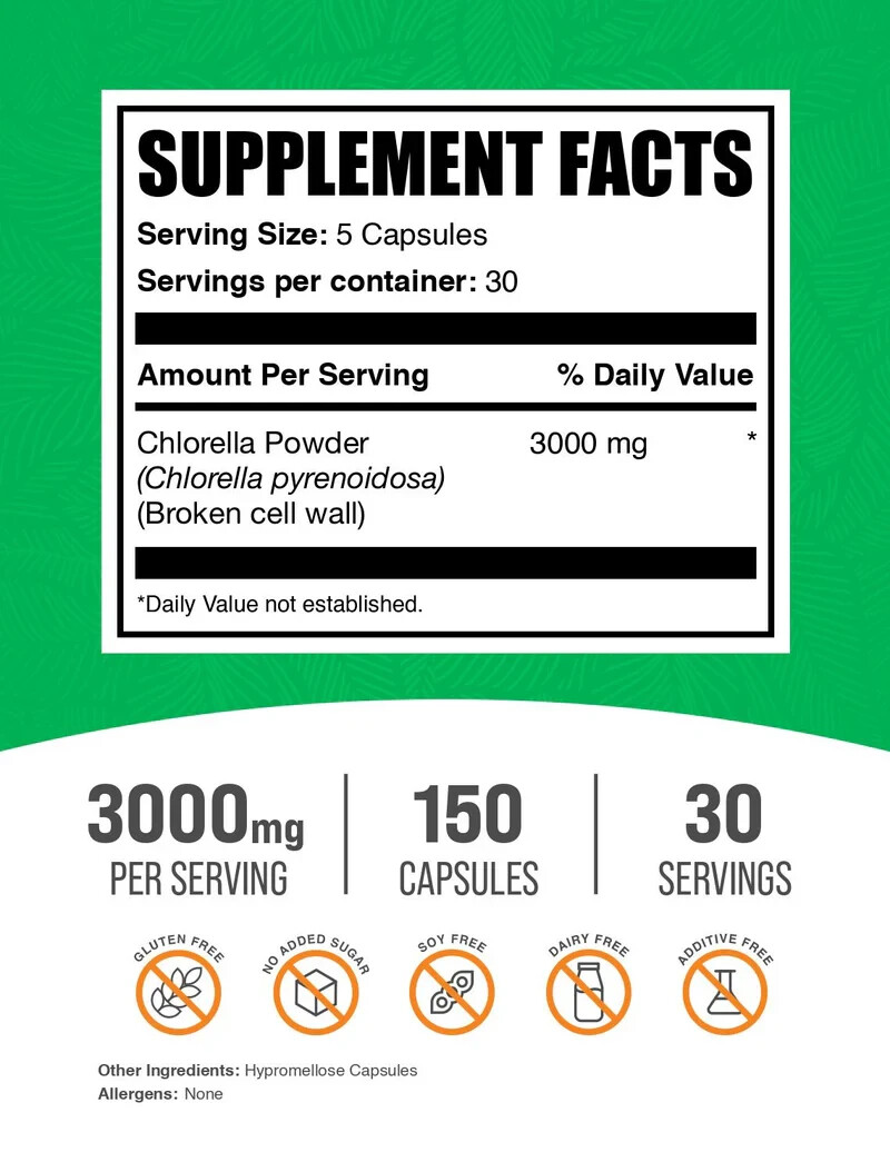 BulkSupplements Chlorella 150 Capsules – Broken Cell Wall – 3000mg Per Serving