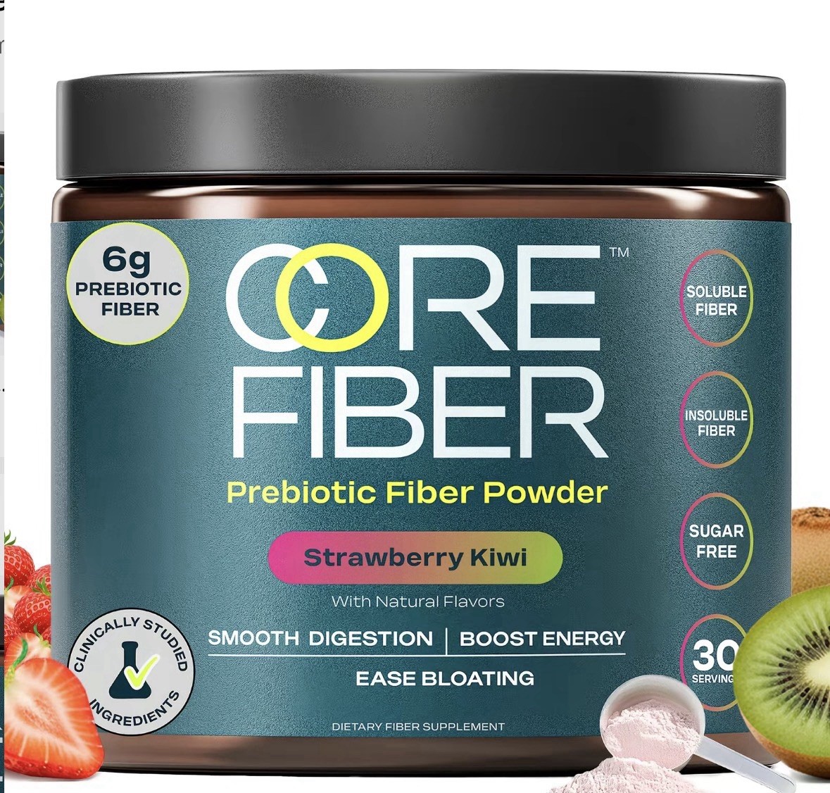 Core Fiber Prebiotic Fiber Powder Strawberry Kiwi 30 Servings 6g Fiber Exp 11/26