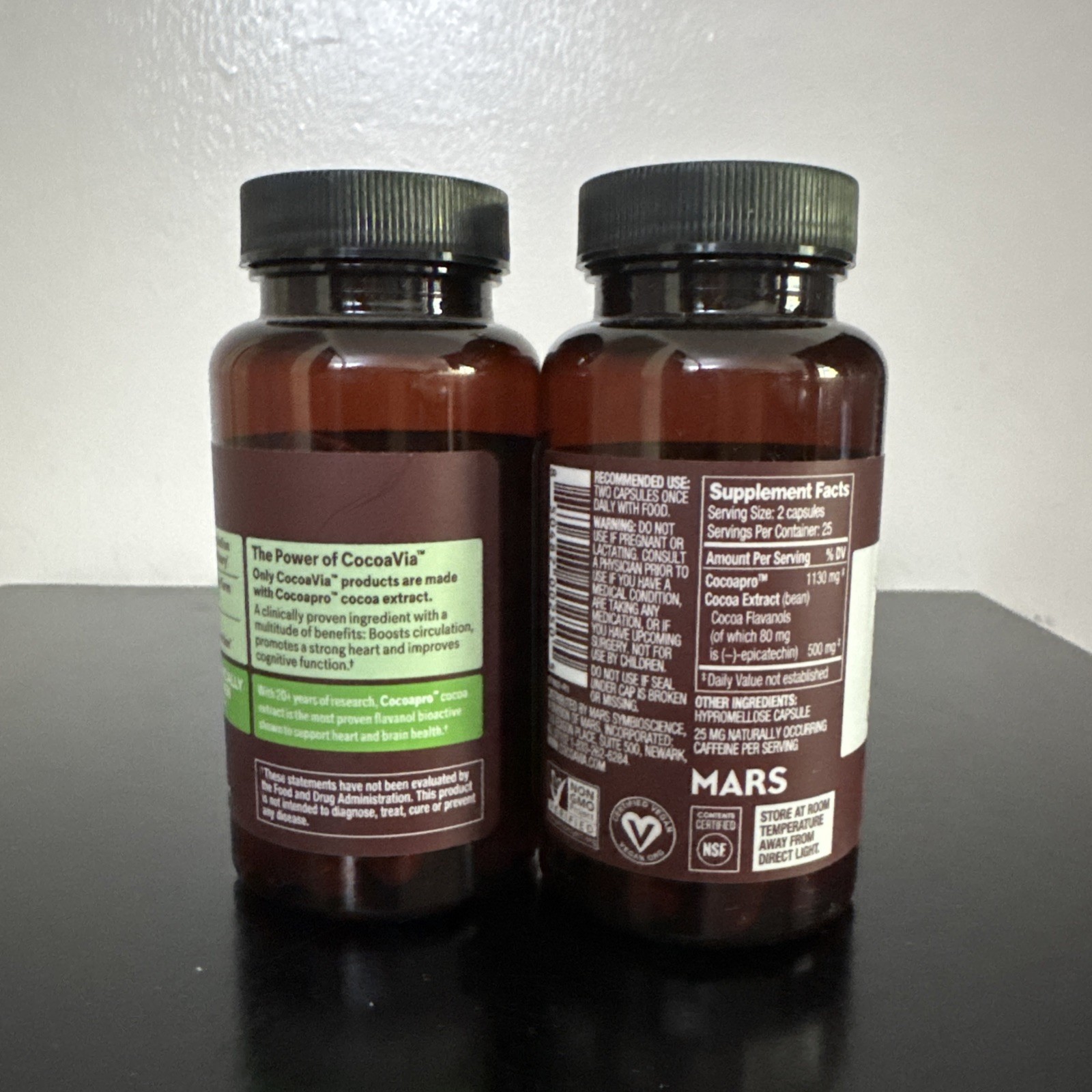 CocoaVia Flavanols 500mg Cocoa Flavor Dietary Supplement 100 Capsules